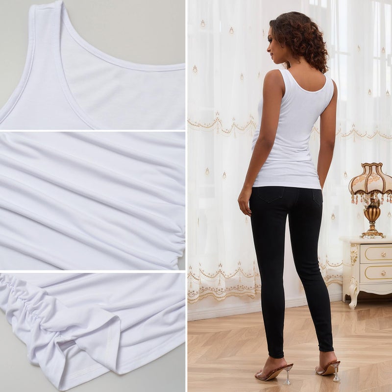 Bhome Maternity Tank Top Basic Top Ruched Pregnancy Tshirt White XL - Image 5